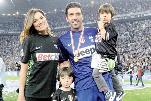 Gianluigi Buffon With His Family In Football Ground